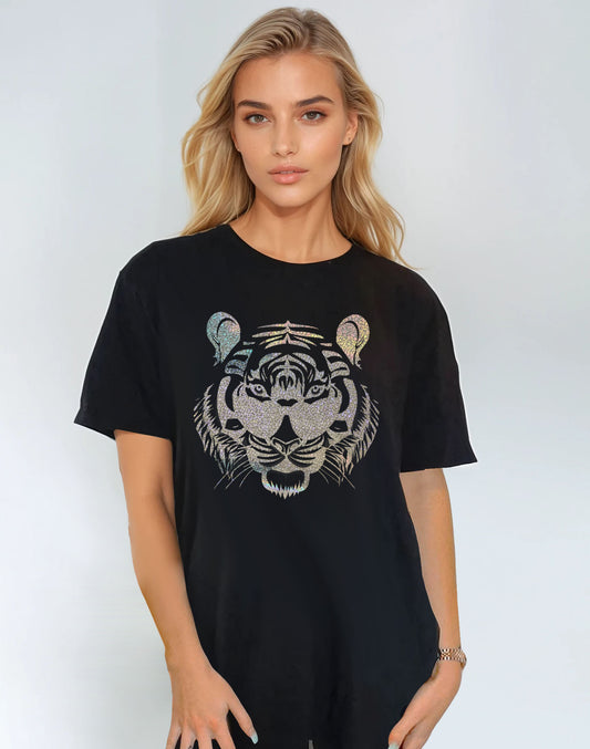 Roaring with Vision Tiger Print Black Tshirt