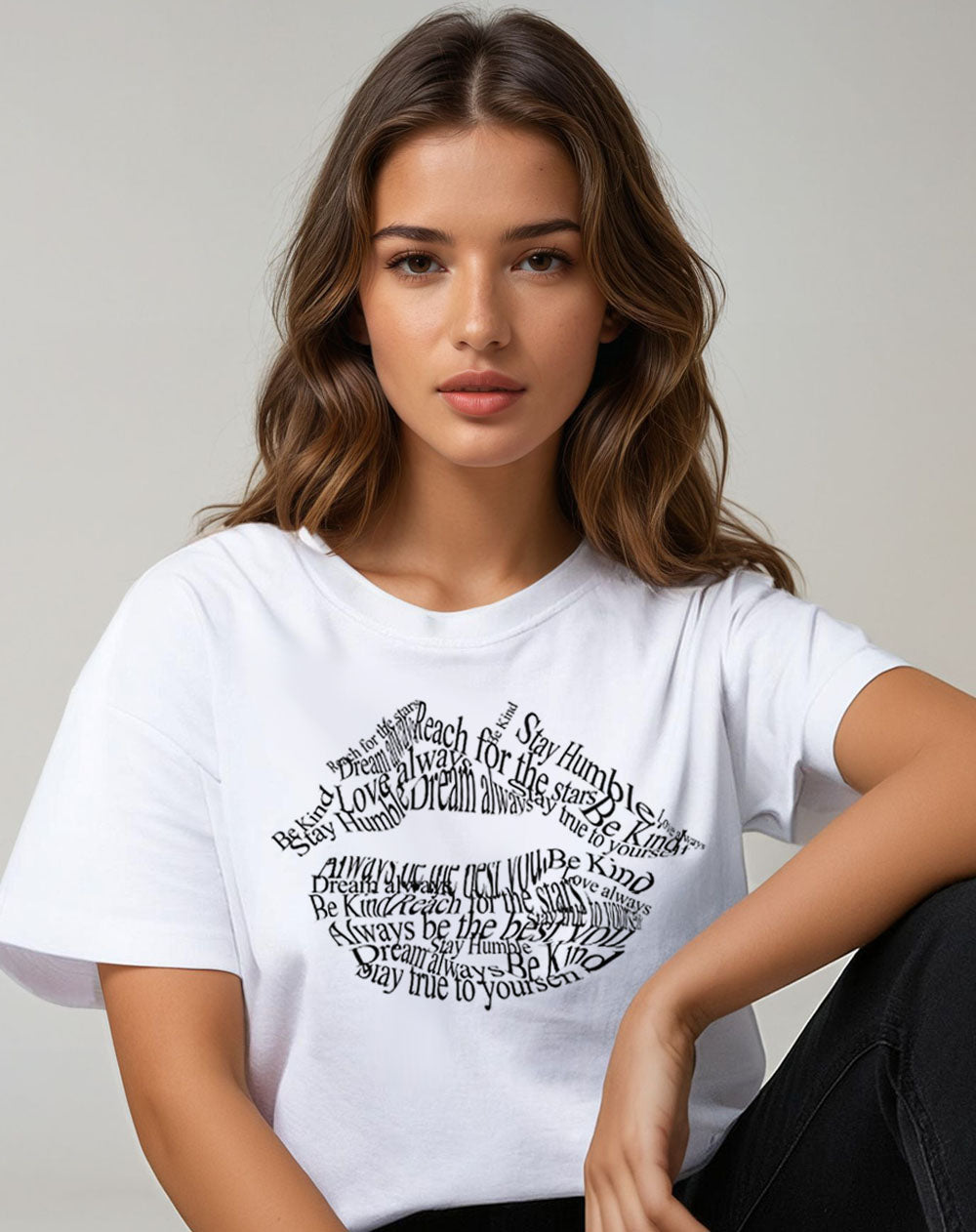 Tshirt with Positive Slogan Lip Print