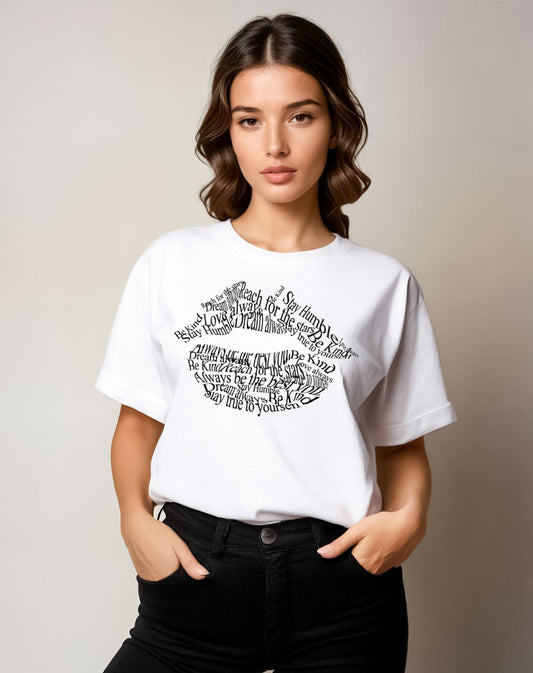 Tshirt with Positive Slogan Lip Print