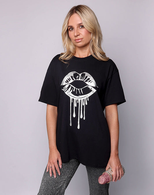 Silver Kiss Drip Tshirt In Black