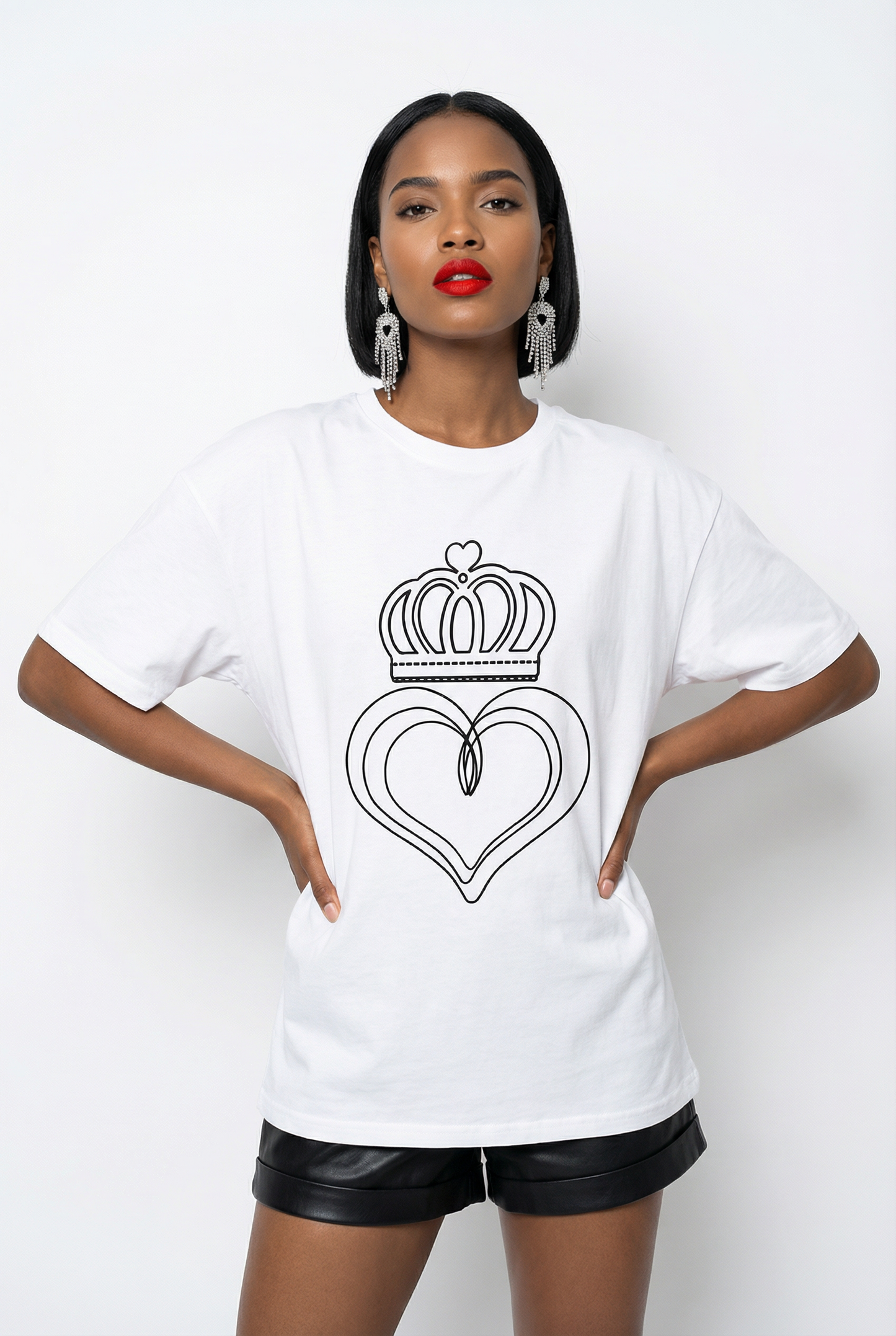 White T Shirt With Black Heart Valentines Print
