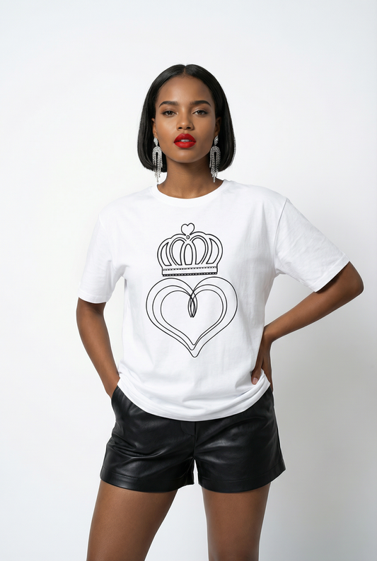 White T Shirt With Black Heart Valentines Print