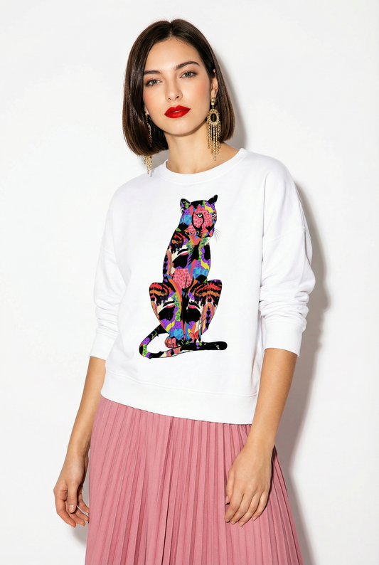 Wild Artistry Cheetah Sweatshirt in White
