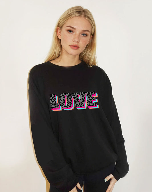 Black sweatshirt with Wildly in Love text in black leopard print
