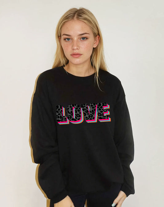 Black sweatshirt with 'Wildly in Love' black leopard graphic text print