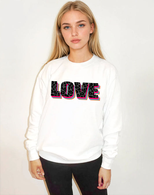 Wildly in Love slogan sweatshirt in white with black leopard print letters