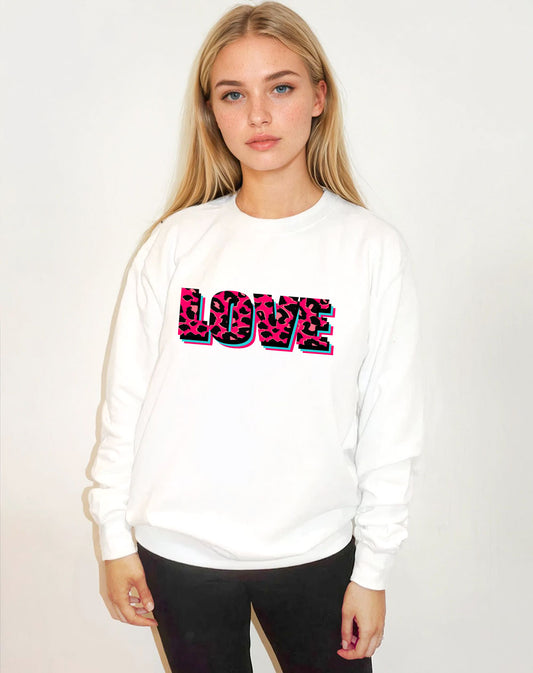 Wildly in Love Pink Leopard Graphic Text Sweatshirt in White