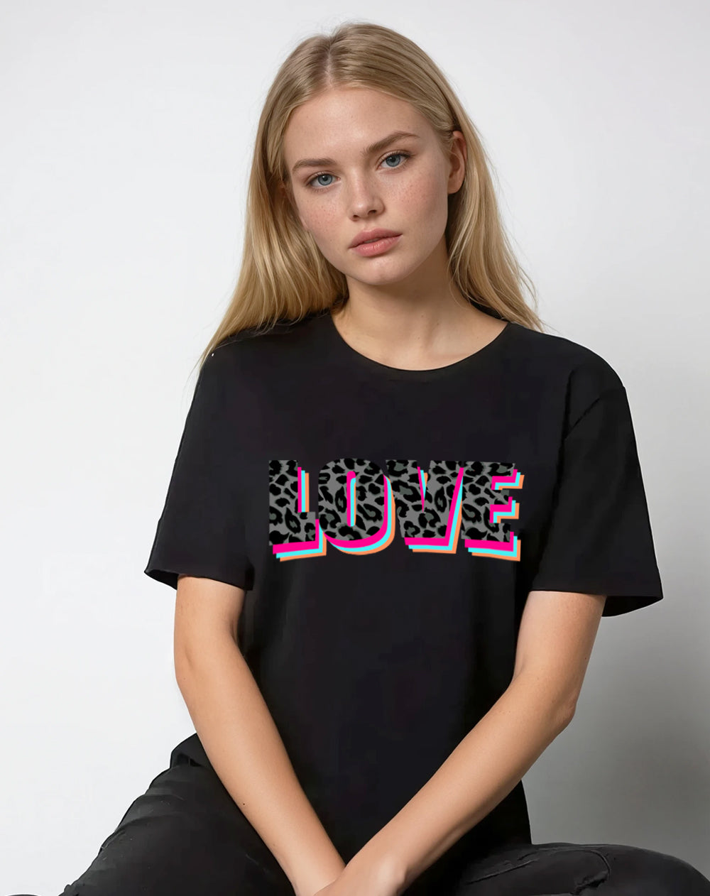 Wildly in Love Black Leopard Graphic Text Tshirt in Black