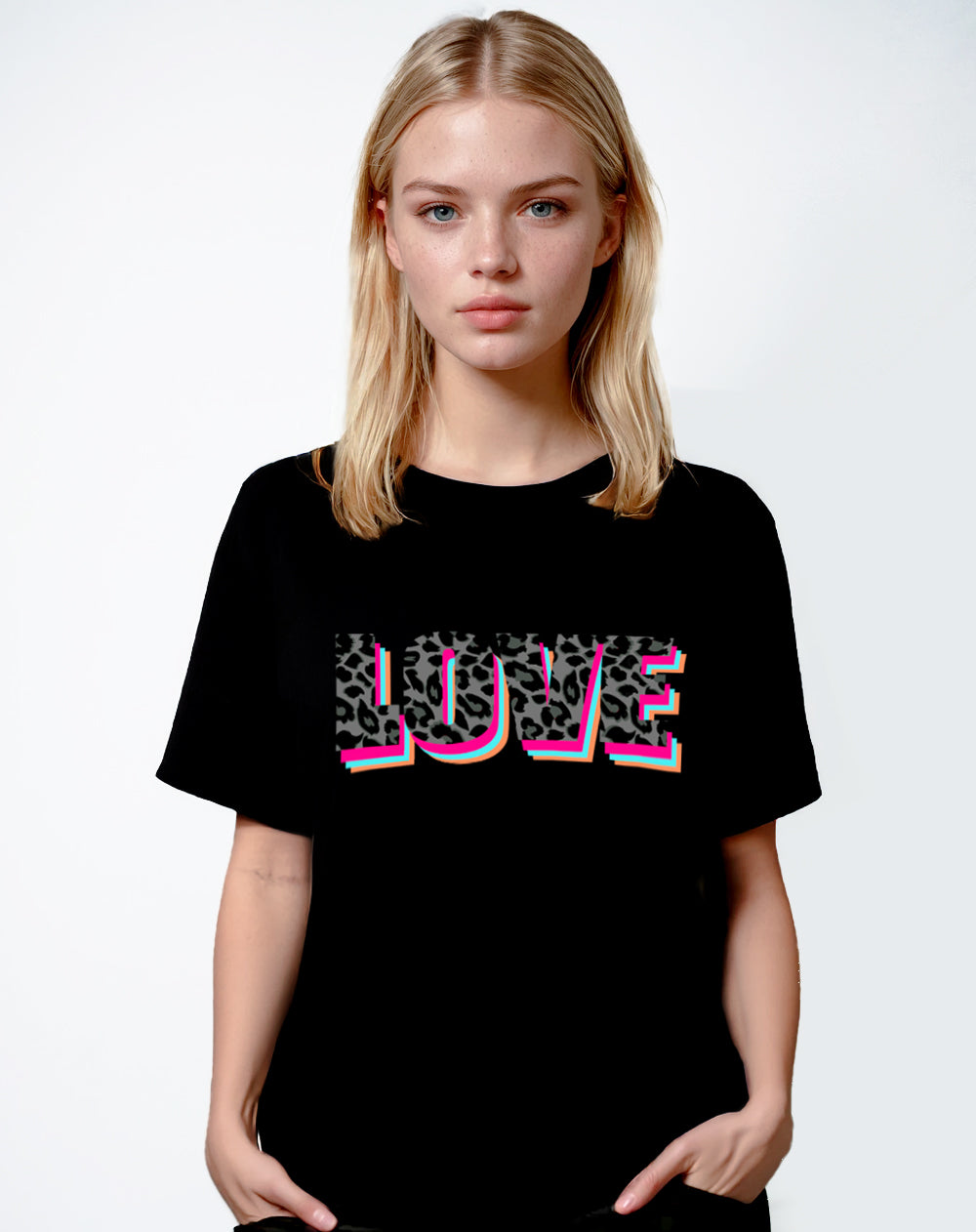Wildly in Love Black Leopard Graphic Text Tshirt in Black