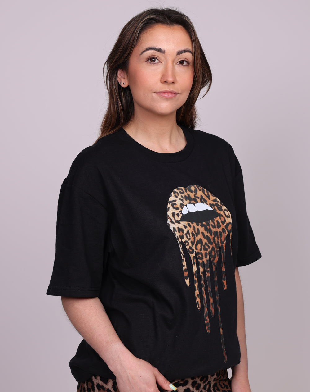 Leopard Lip Drip T-Shirt In Black