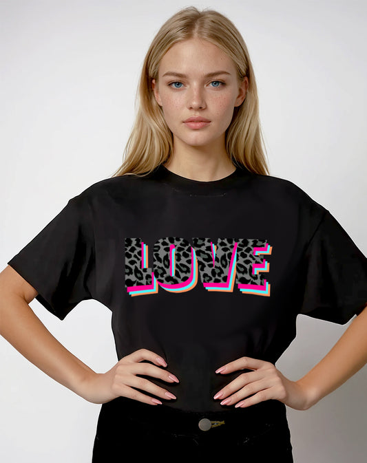 Wildly in Love Black Leopard Graphic Text Tshirt in Black