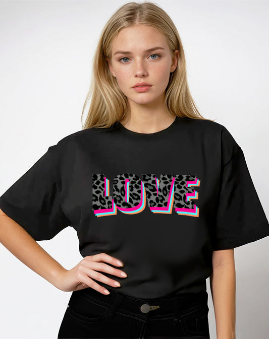 Wildly in Love Black Leopard Graphic Text Tshirt in Black