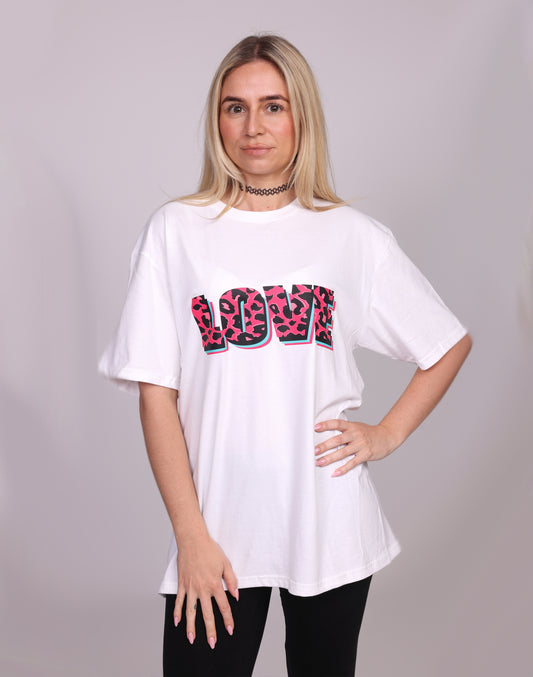 Wildly in Love Pink Leopard Graphic Text Tshirt in White