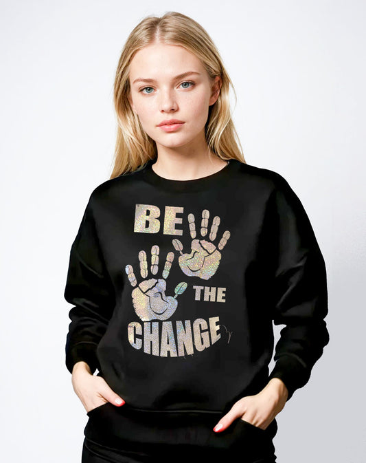 Gold Hand Imprint Be the Change Sweatshirt in Black