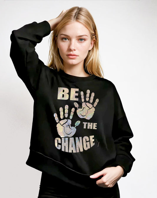 Gold Hand Imprint Be the Change Sweatshirt in Black
