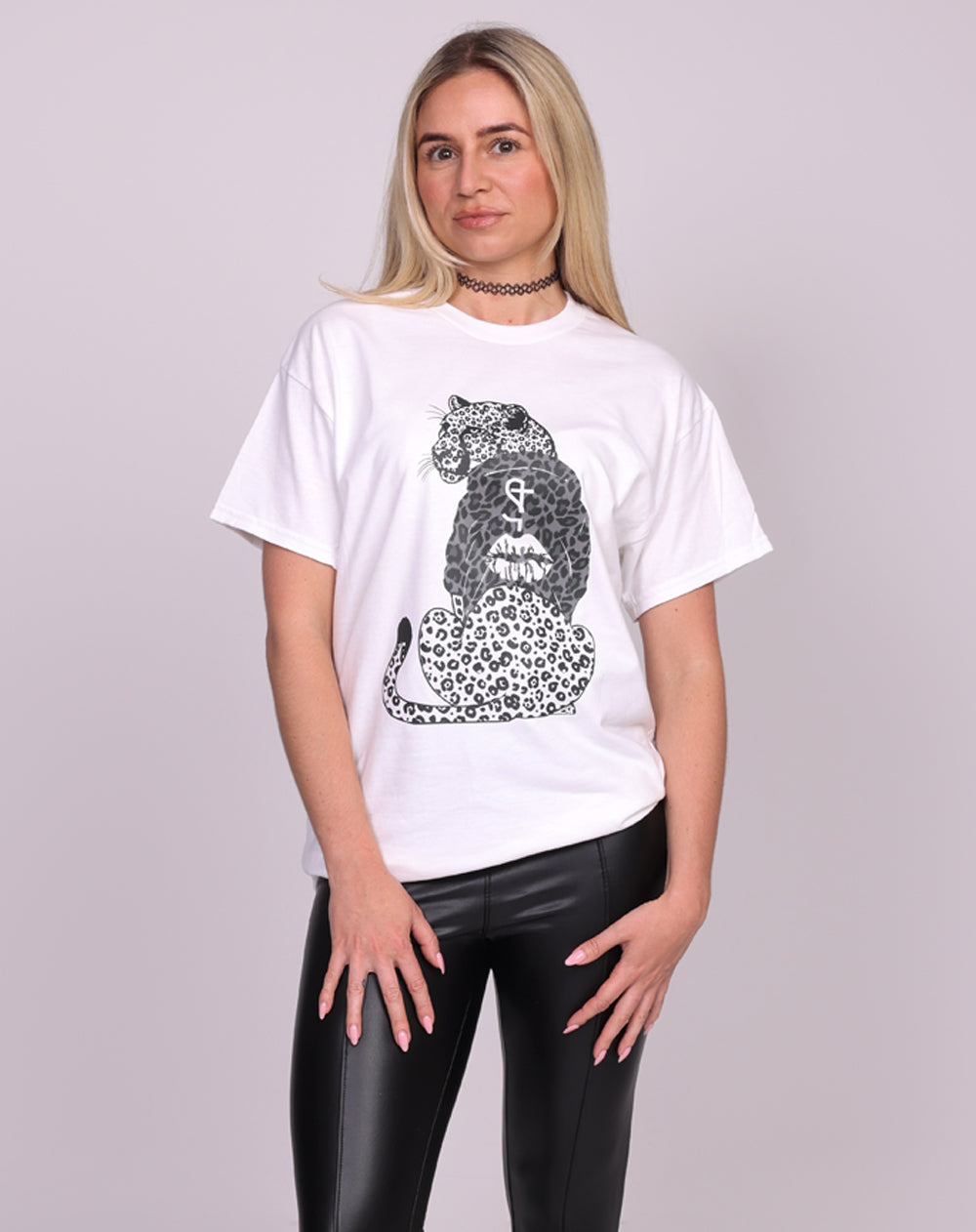 Black Leopard Hooded Hunter Tshirt in White