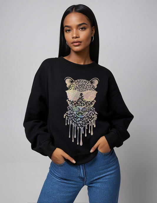 Gold Leopard Drip Visionary Sweatshirt in Black