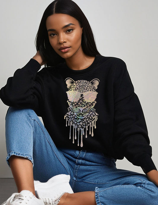 Gold Leopard Drip Visionary Sweatshirt in Black