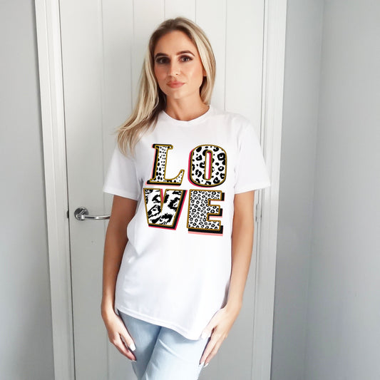 Love In Monochrome Leopard Graphic Tshirt White