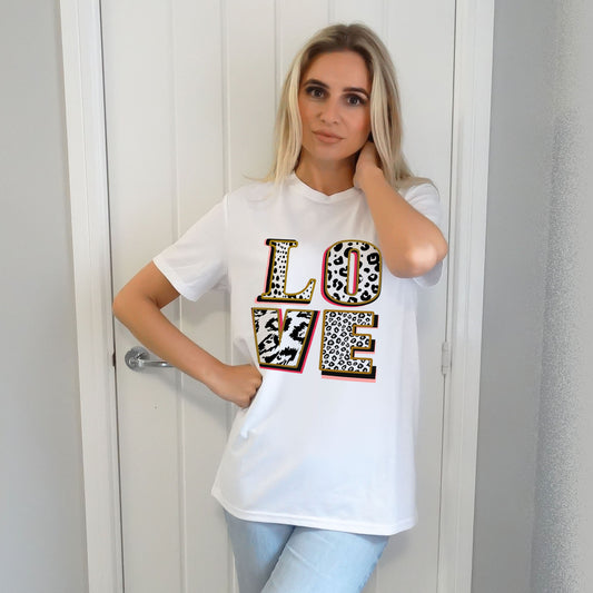 Love In Monochrome Leopard Graphic Tshirt White