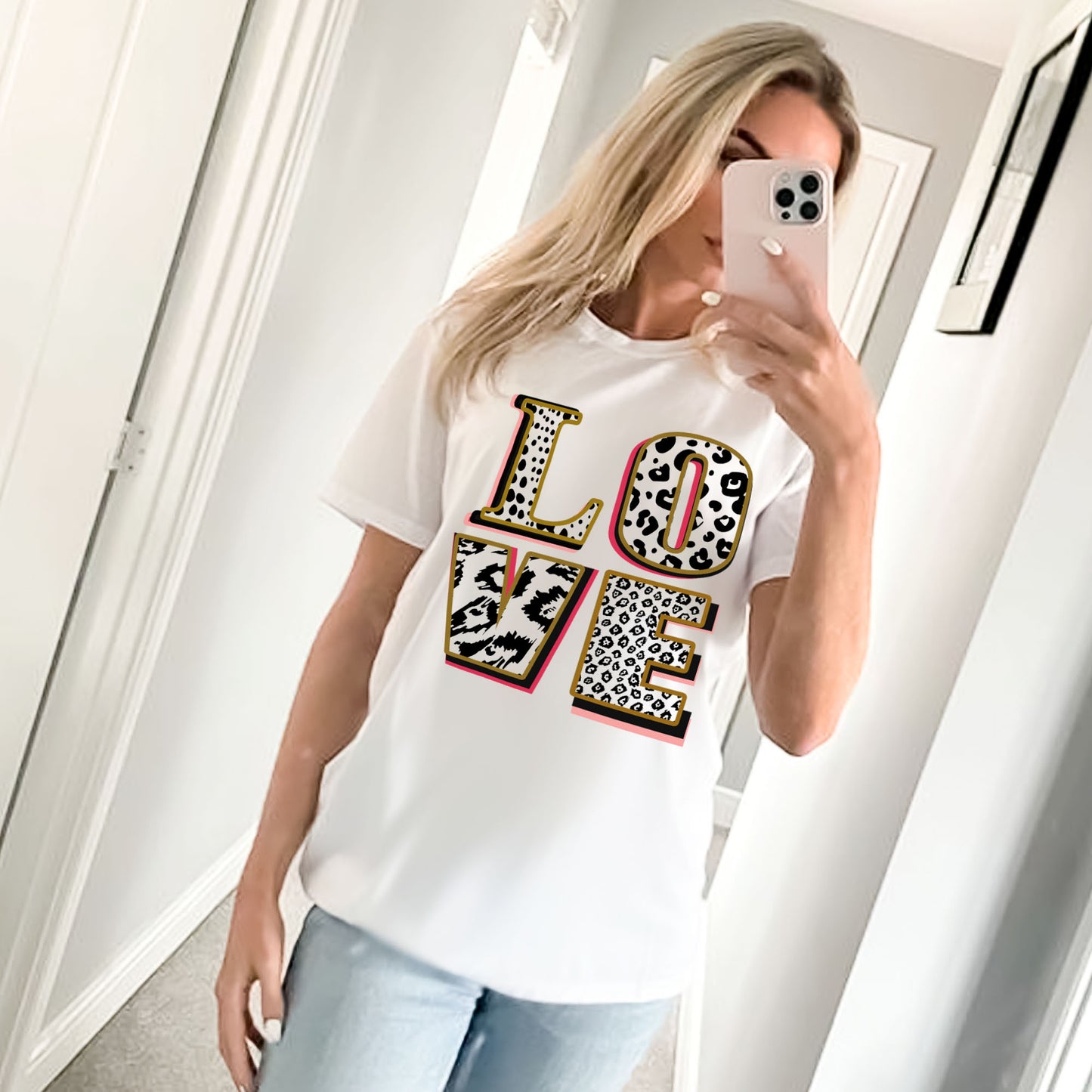 Love In Monochrome Leopard Graphic Tshirt White