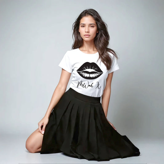 Black Lip Mwah Tshirt In White