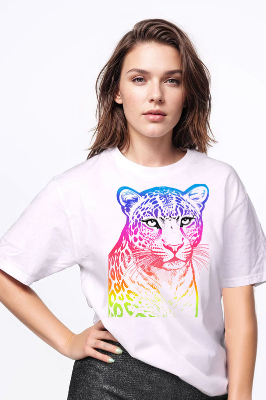Neon Roar Tiger Print Tshirt in White