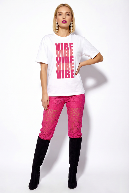Pink Vibes Tshirt in White