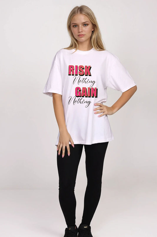 Risk Nothing, Gain Nothing Tshirt – Pink Leopard Print