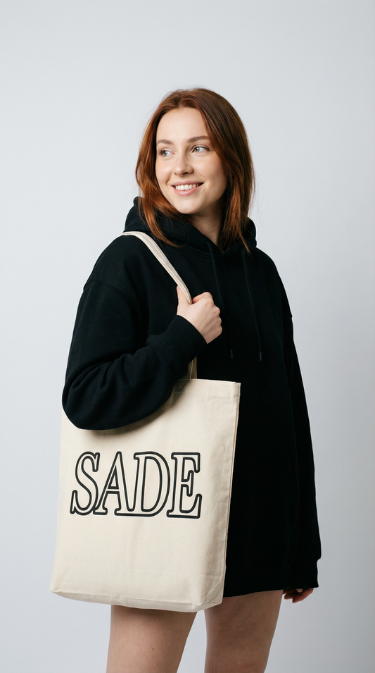 Personalised Name Black Print Tote Bag In Cream