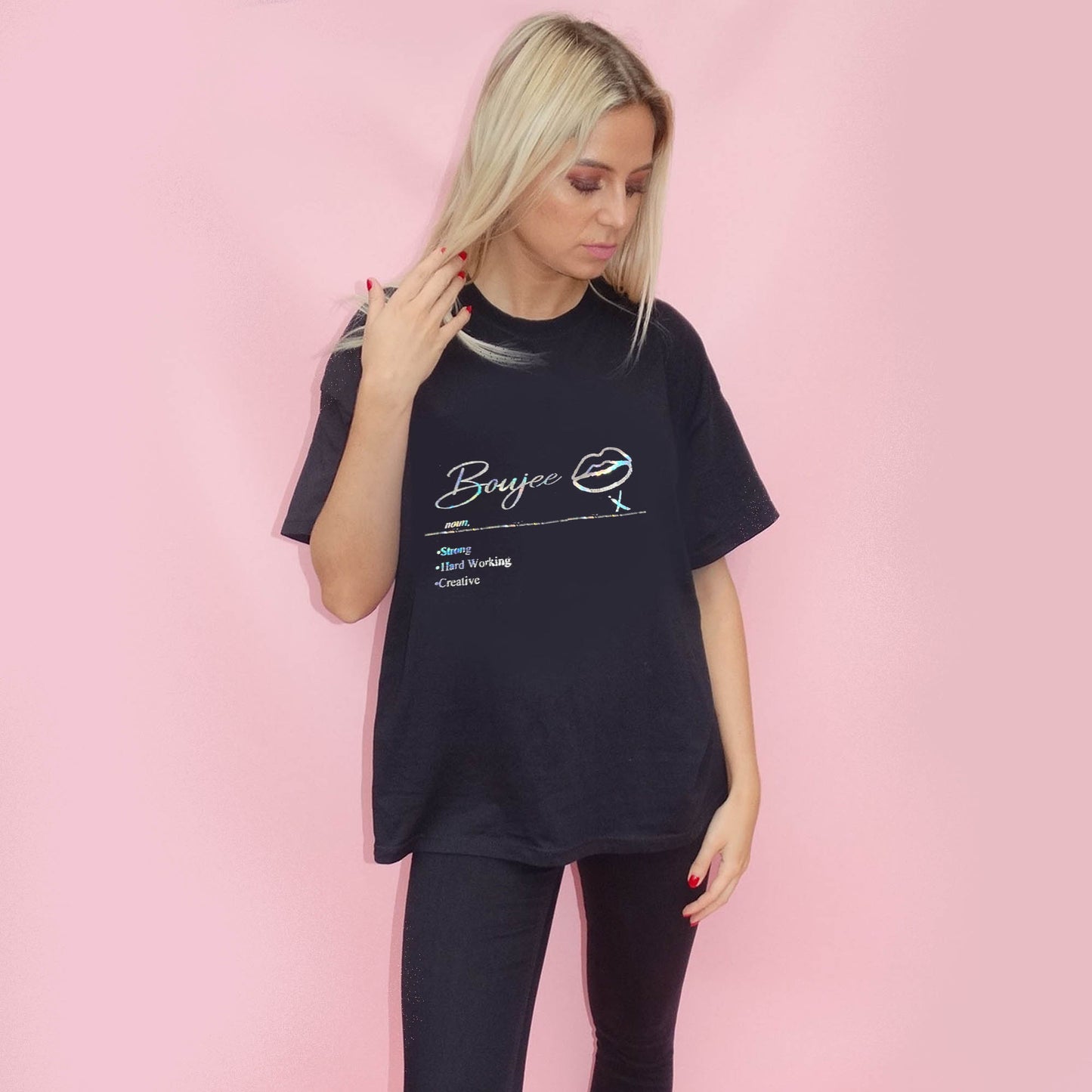 Boujee Silver Print Tshirt In Black