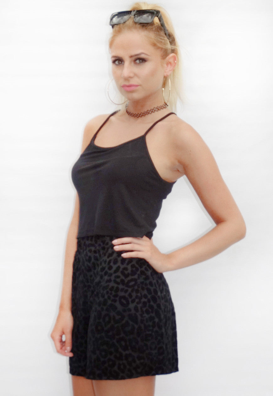 Black Leopard Casual Shorts