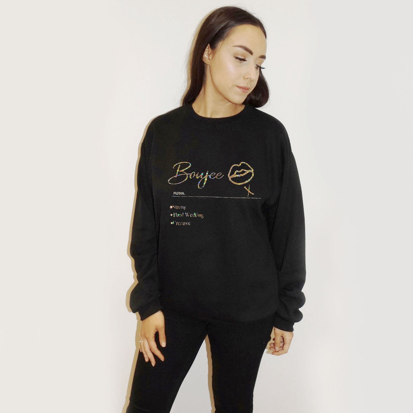 Boujee Definition Gold Print Jumper In Black
