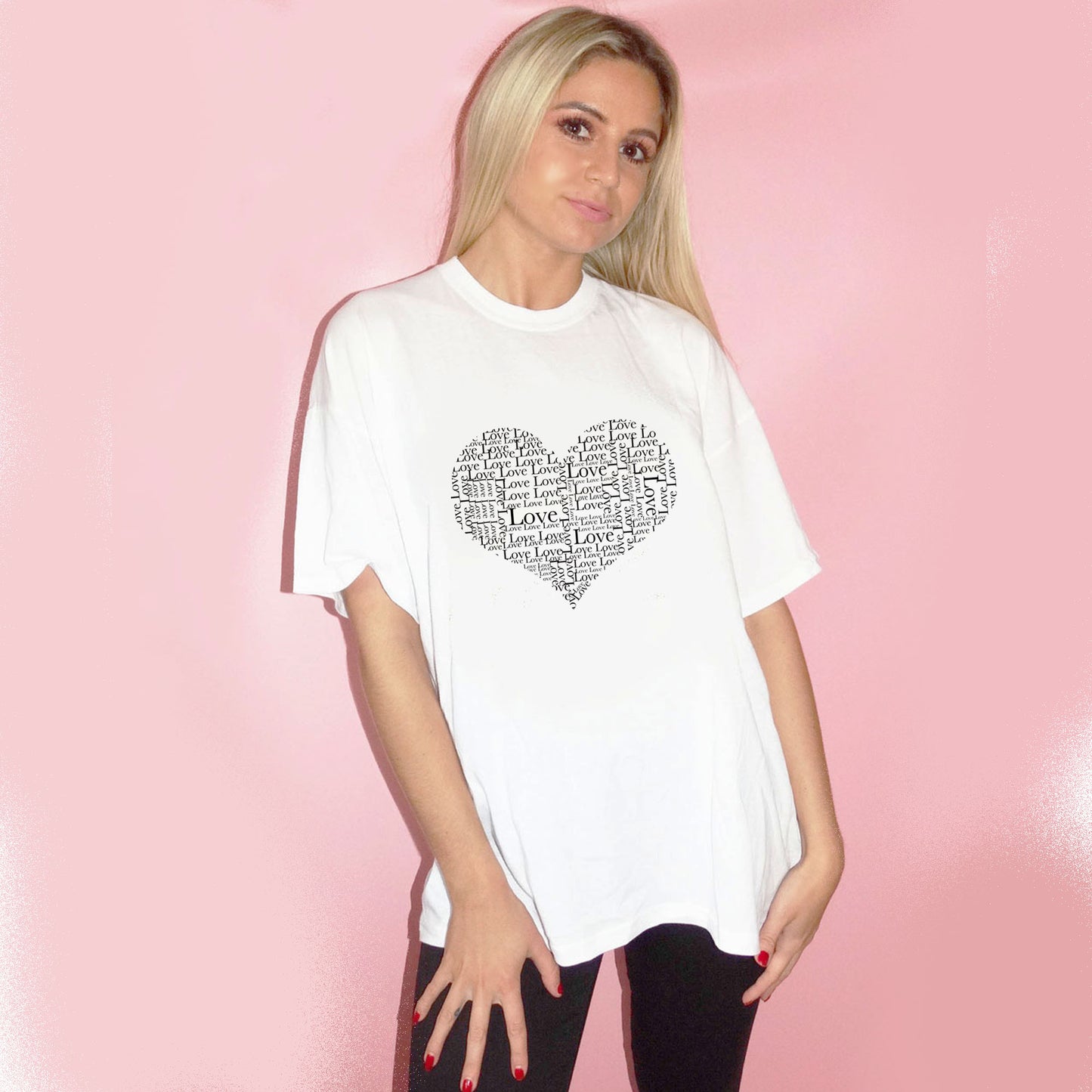 Love Heart Text Print Tshirt In White