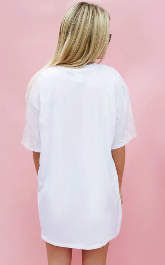White Oversize T-shirt With Black Leopard Lip Print