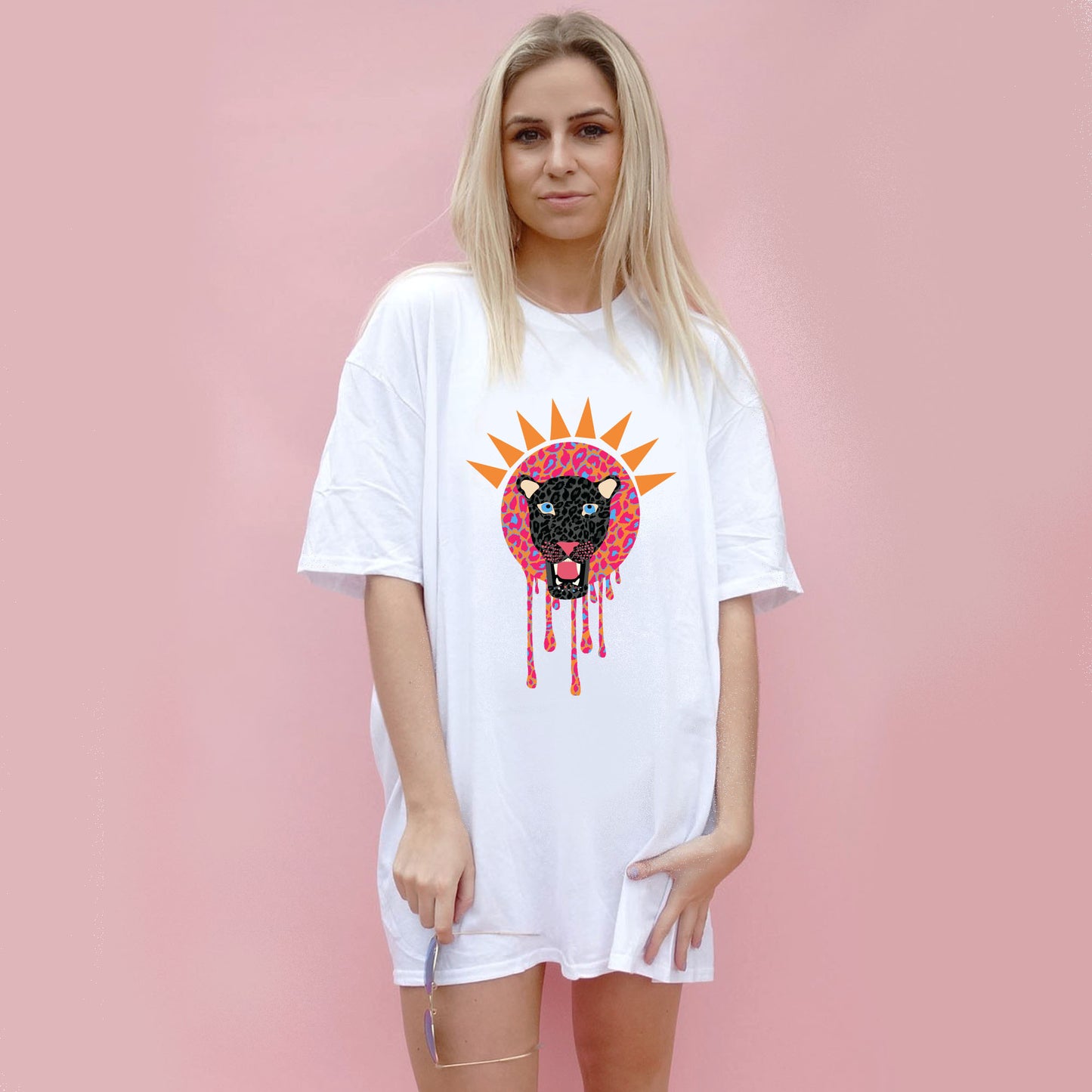 Black Leopard Tiger Drip Tshirt In White