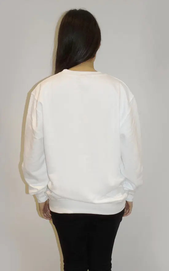 White Oversize Sweatshirt With Orange And Blue Leopard Lip Print