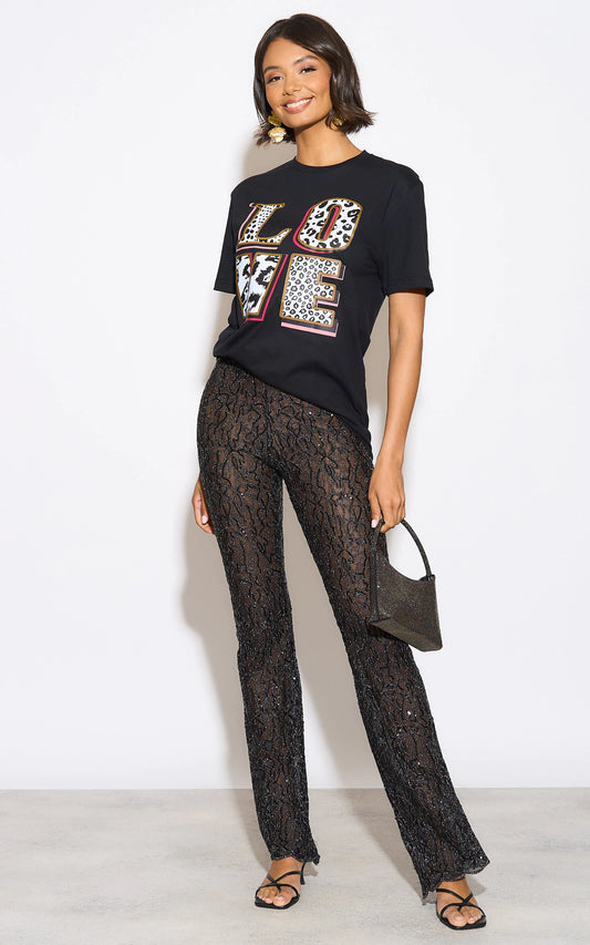 Love In Monochrome Leopard Graphic Tshirt In Black