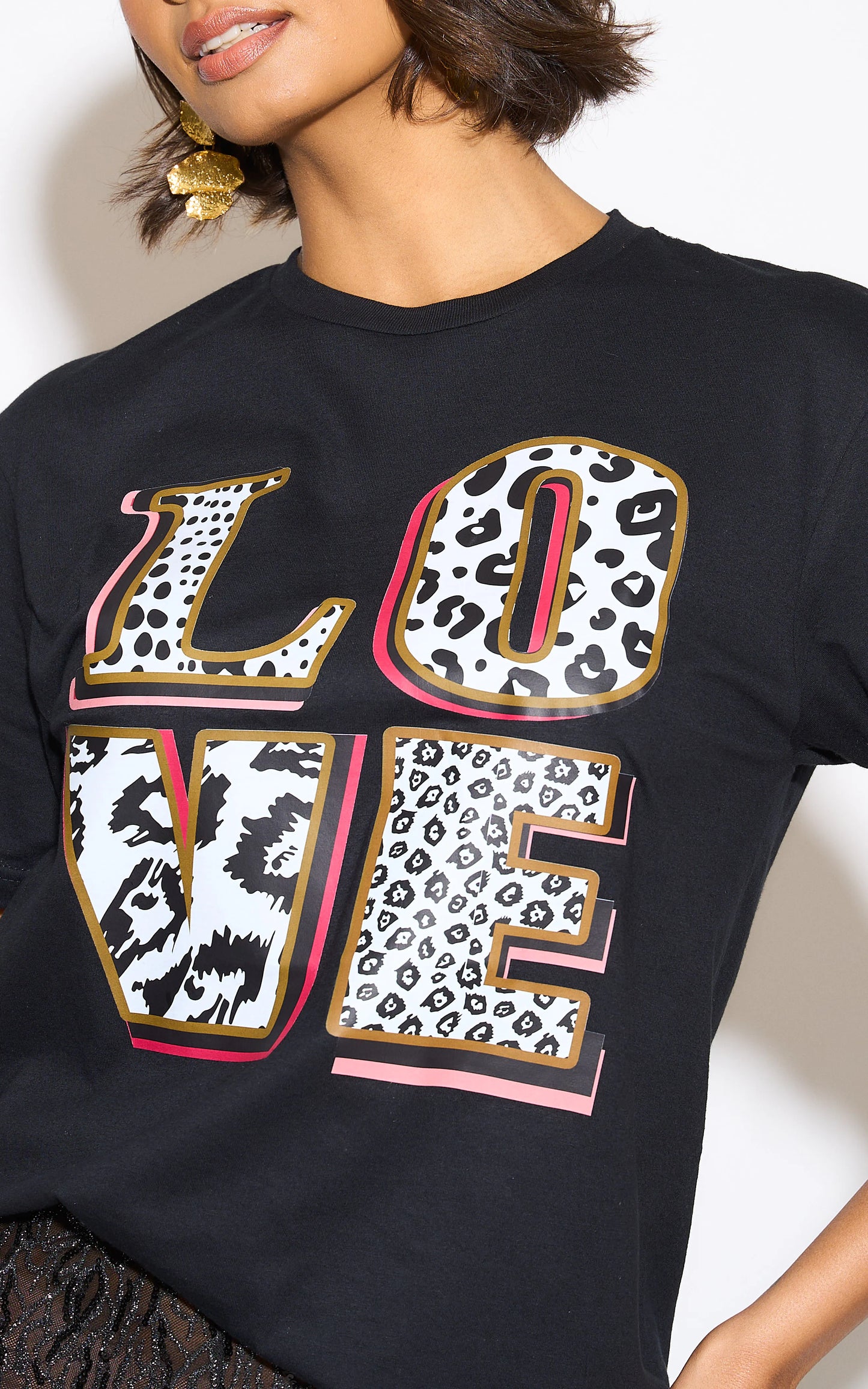 Love In Monochrome Leopard Graphic Tshirt In Black