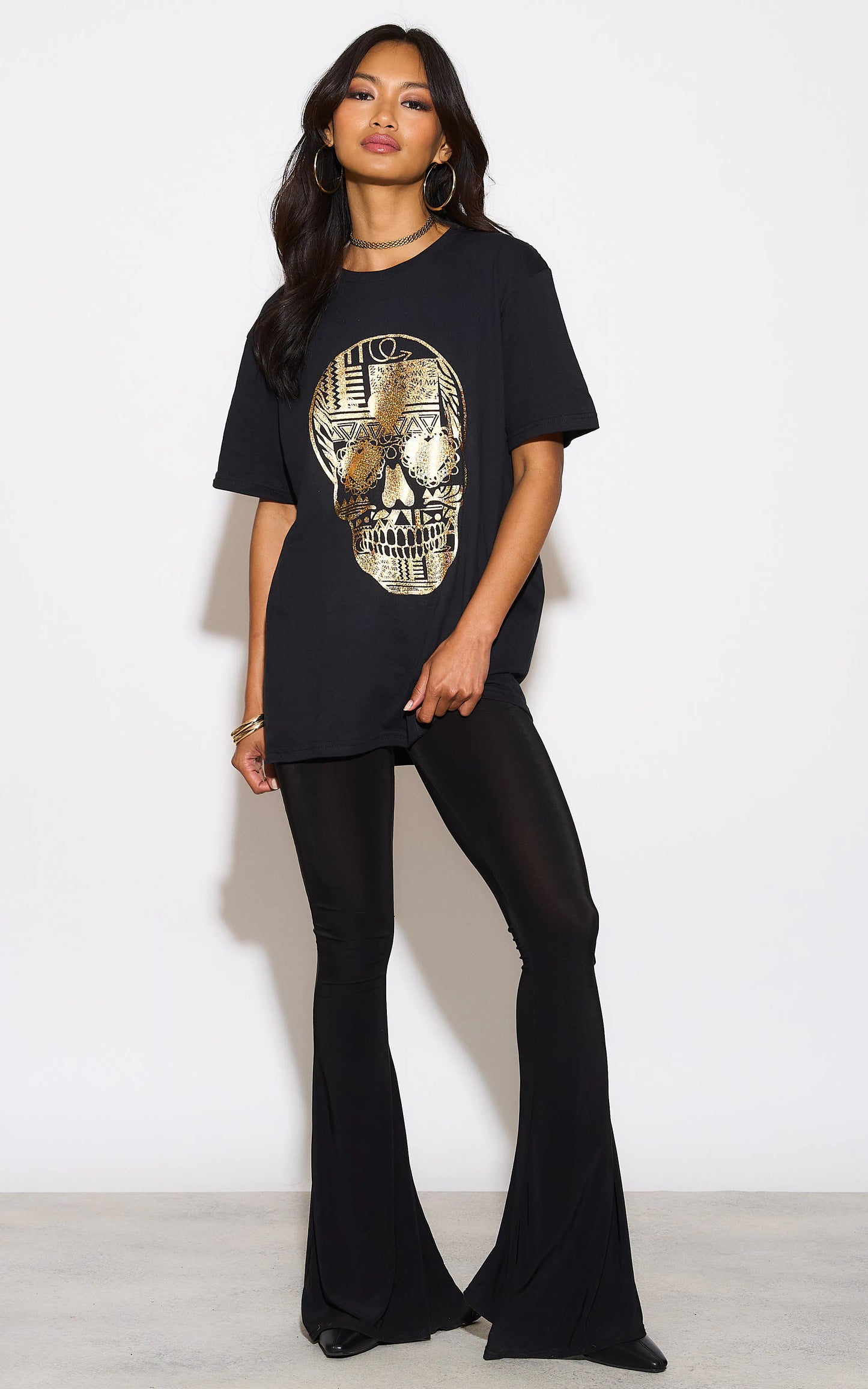 Gold Sugar Skull Halloween Print Tshirt