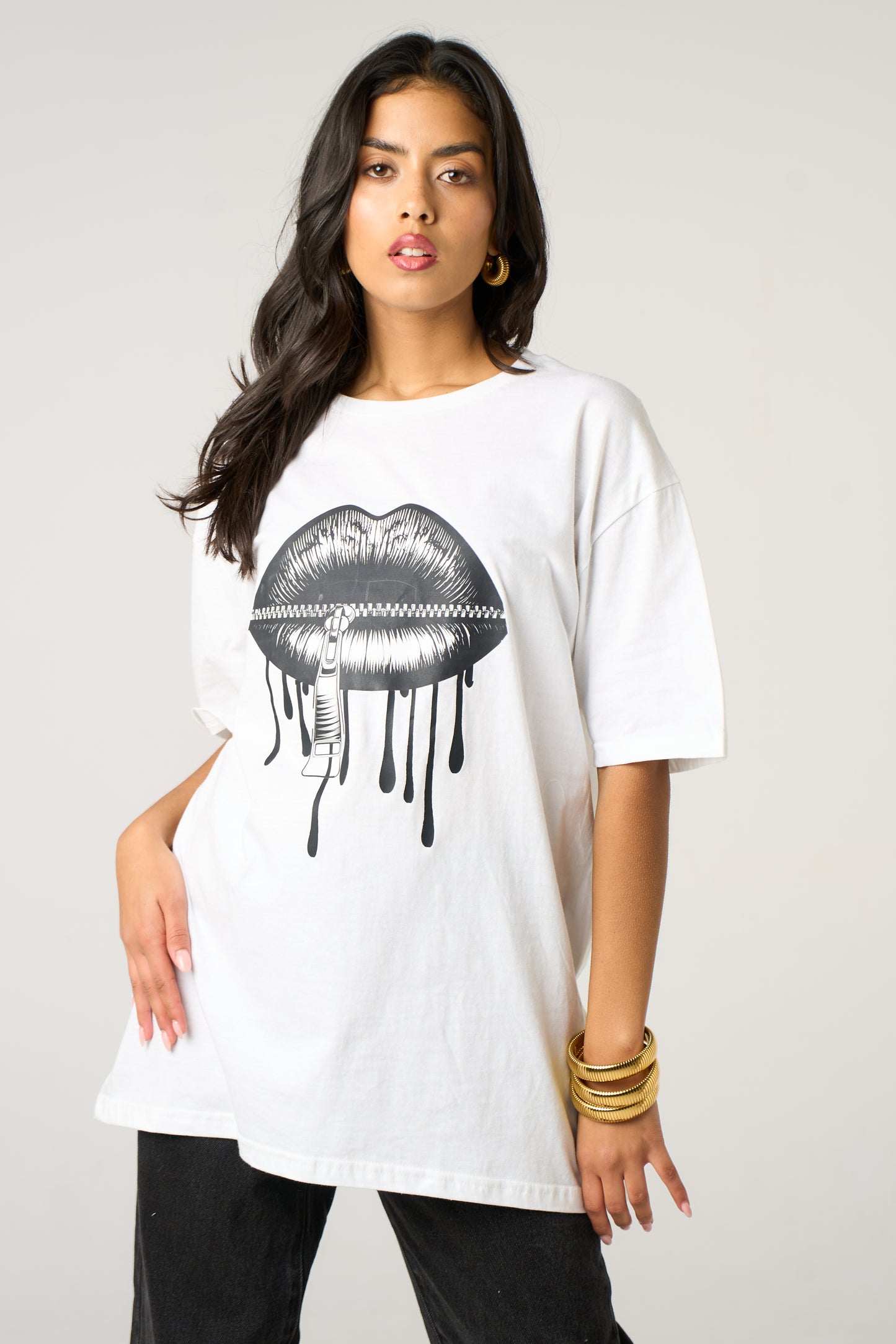 Locked Lips Drip T-Shirt in White