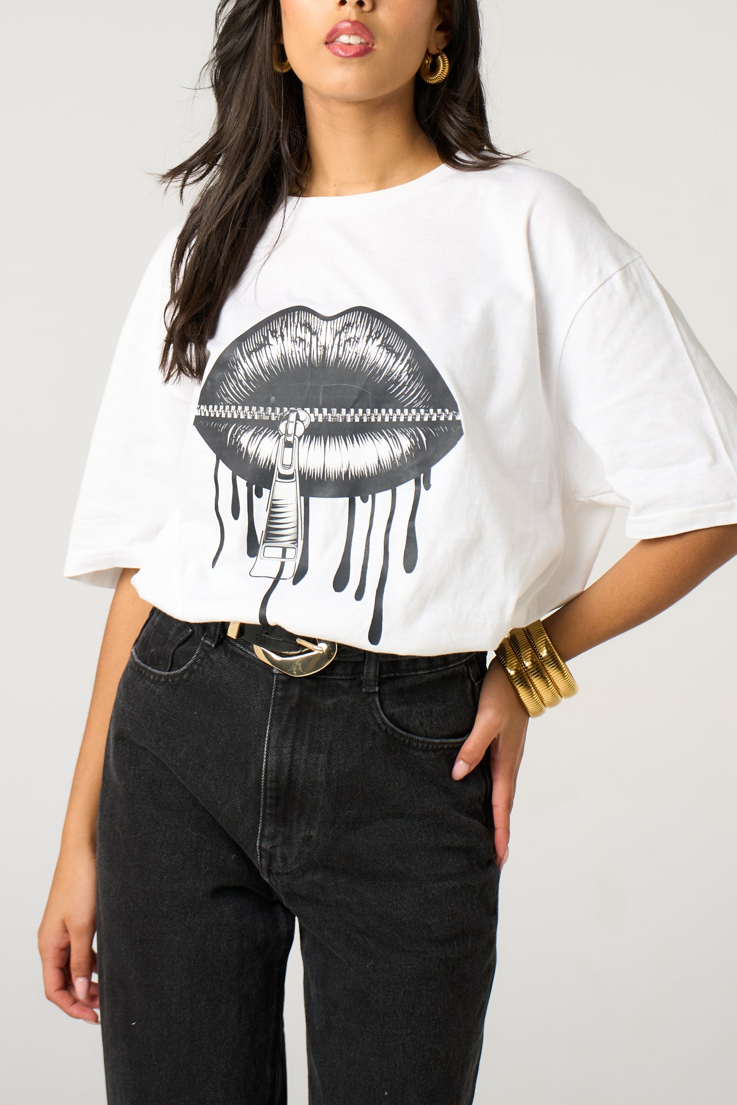 Locked Lips Drip T-Shirt in White