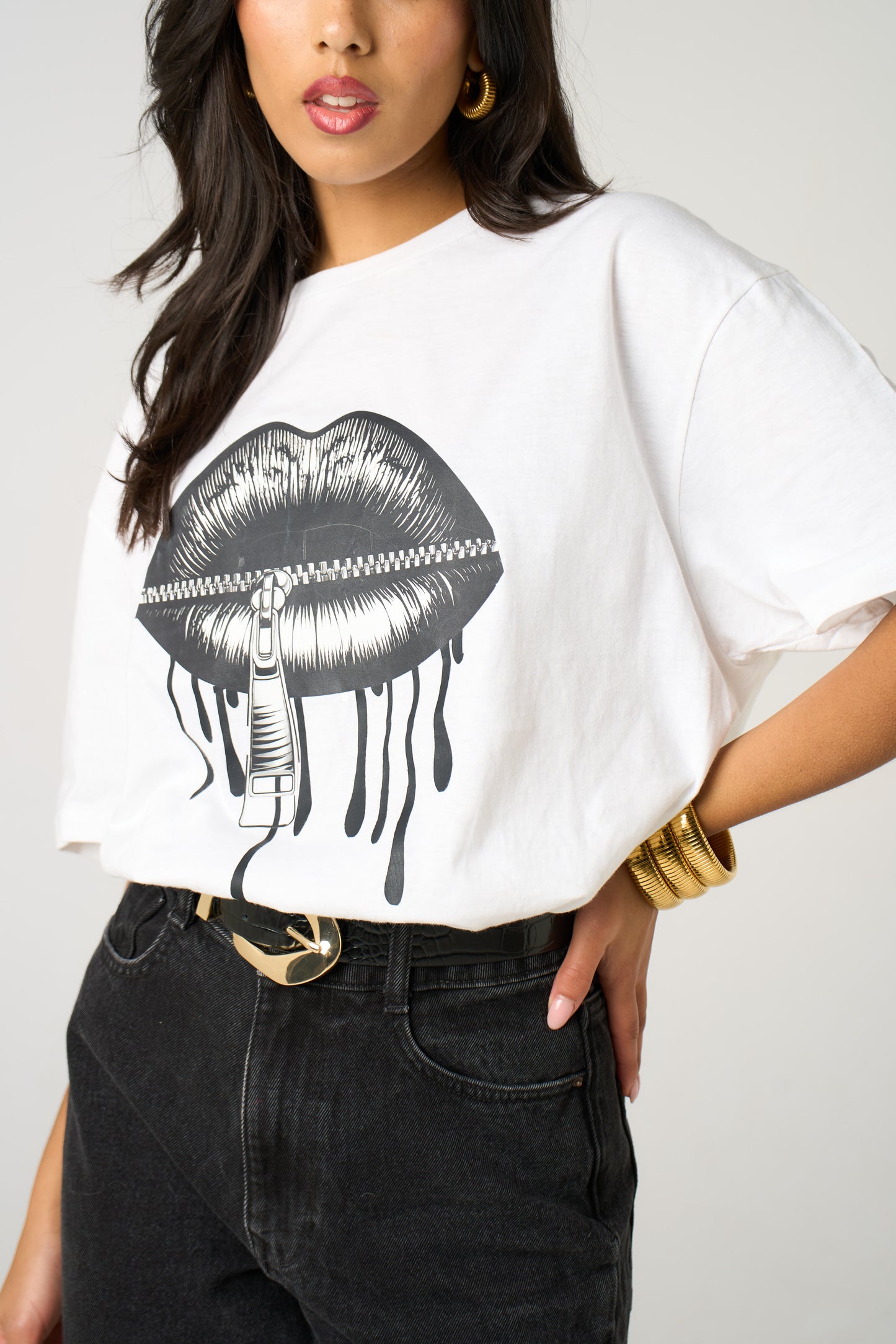 Locked Lips Drip T-Shirt in White