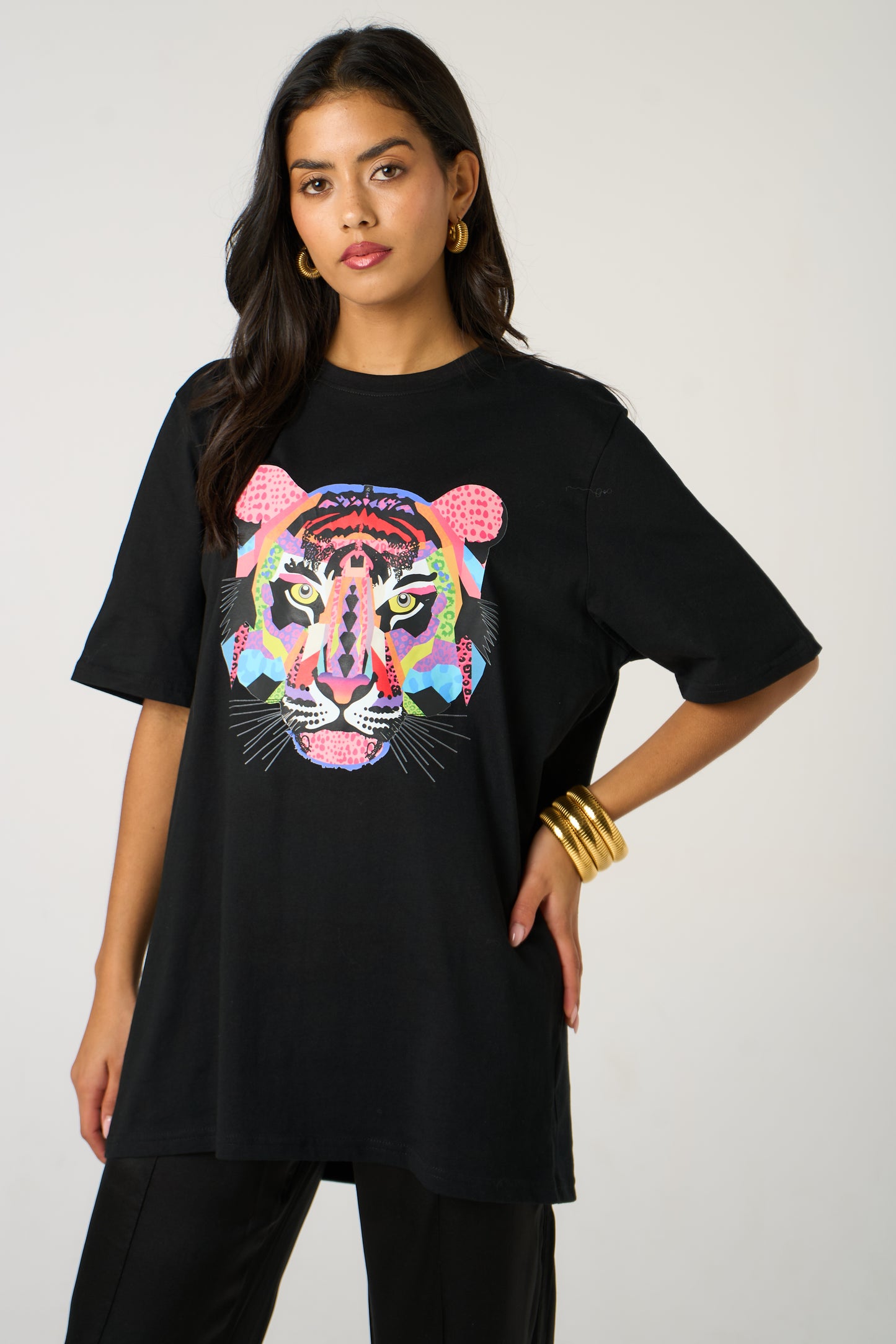 Mosaic Leopard Tiger Tee In Black