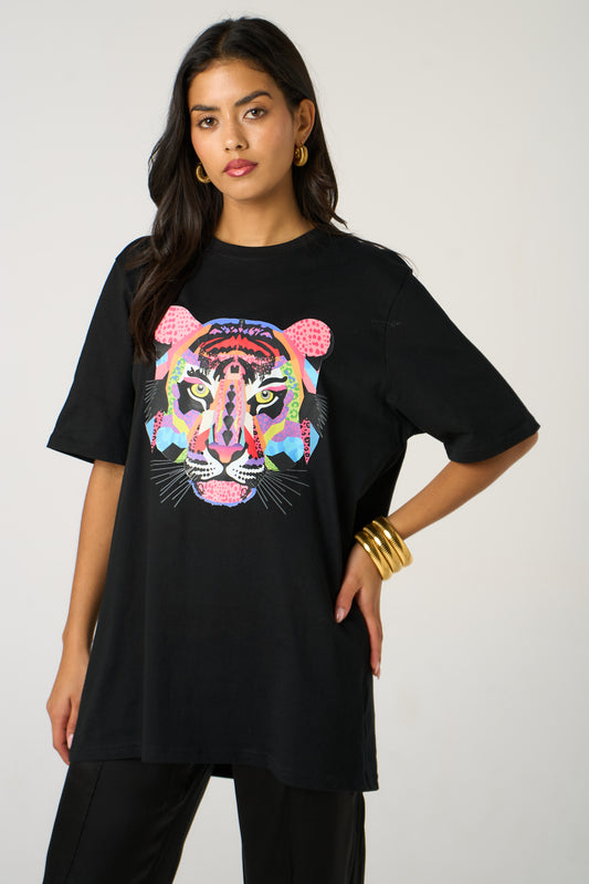Mosaic Leopard Tiger Tee In Black