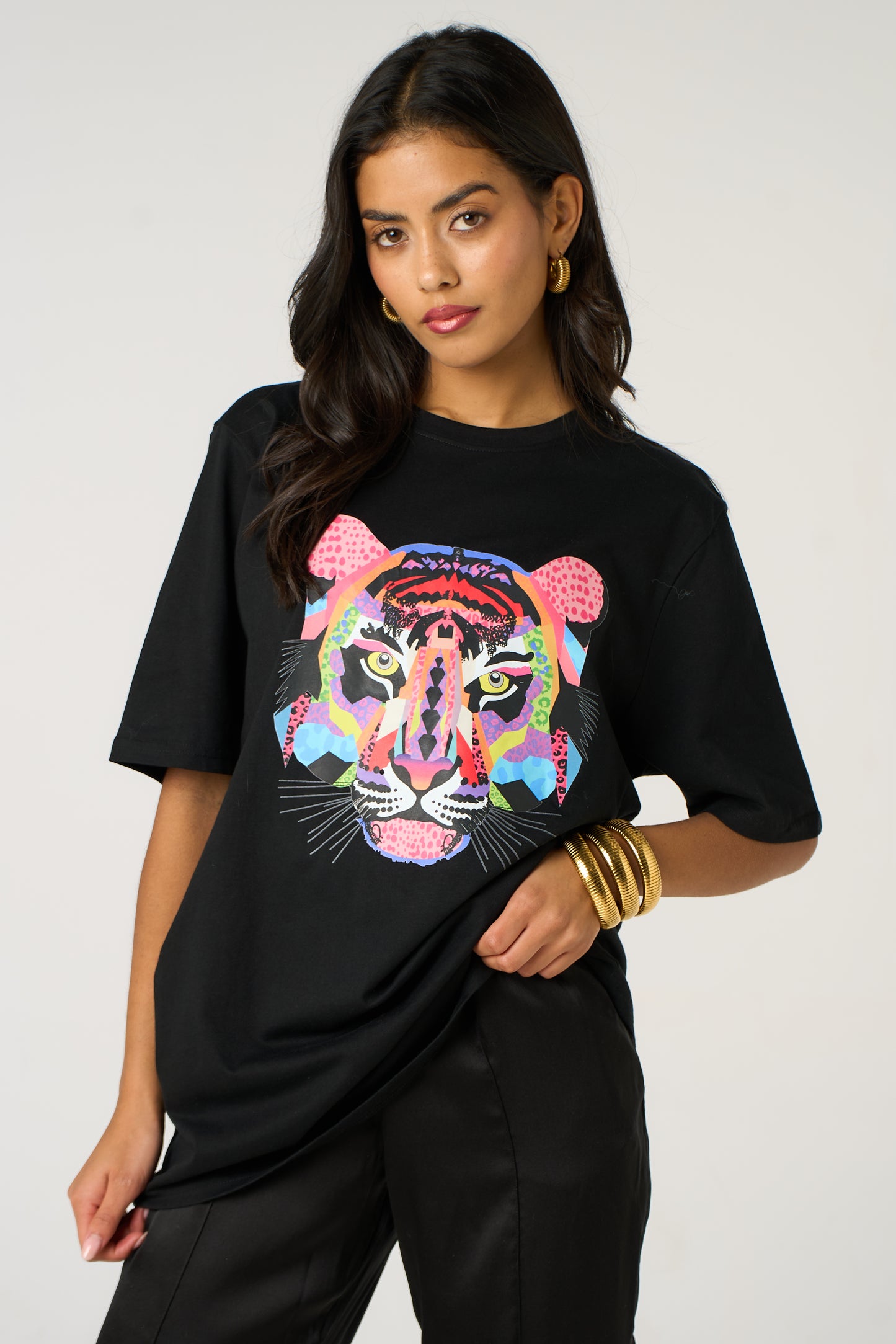 Mosaic Leopard Tiger Tee In Black