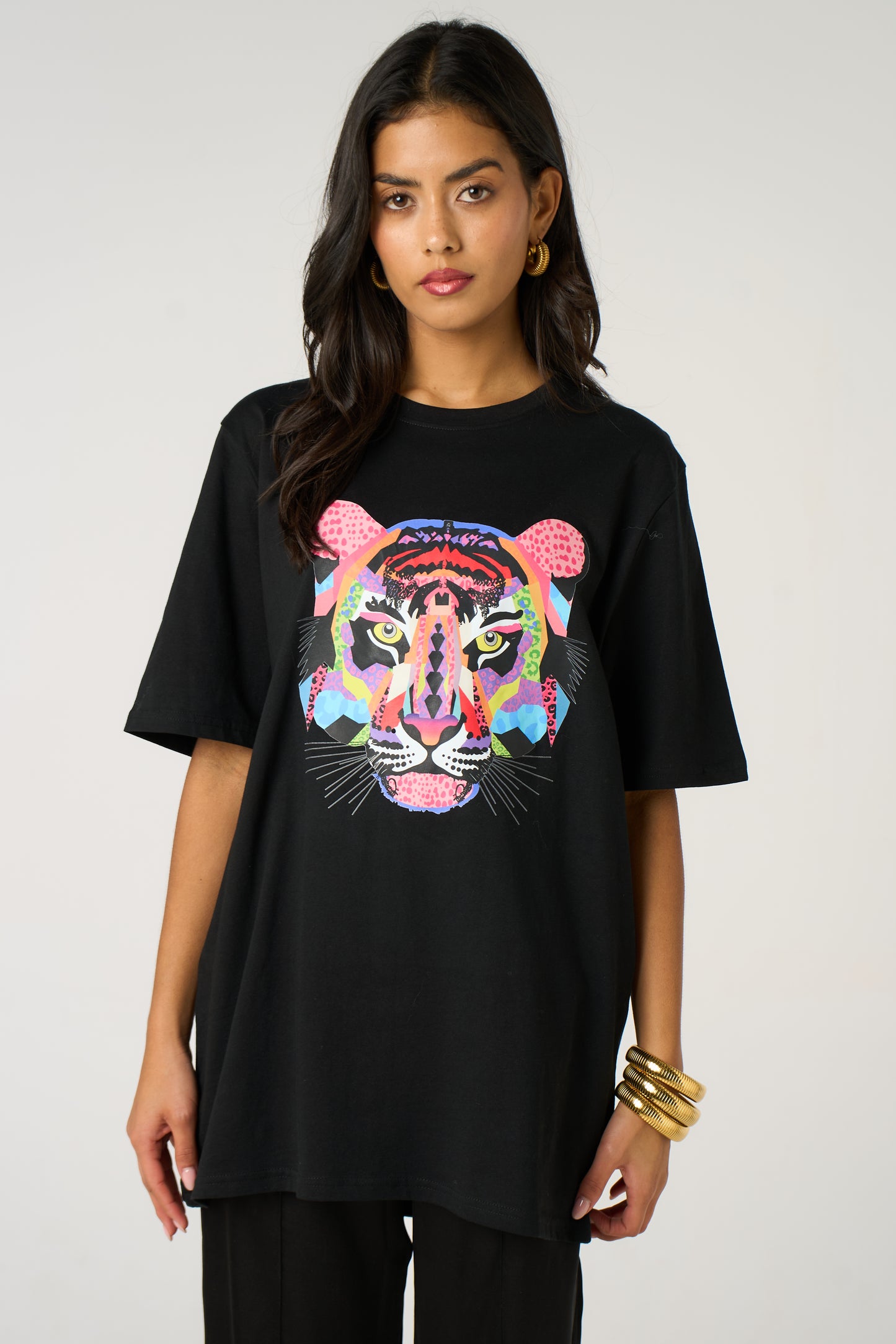Mosaic Leopard Tiger Tee In Black