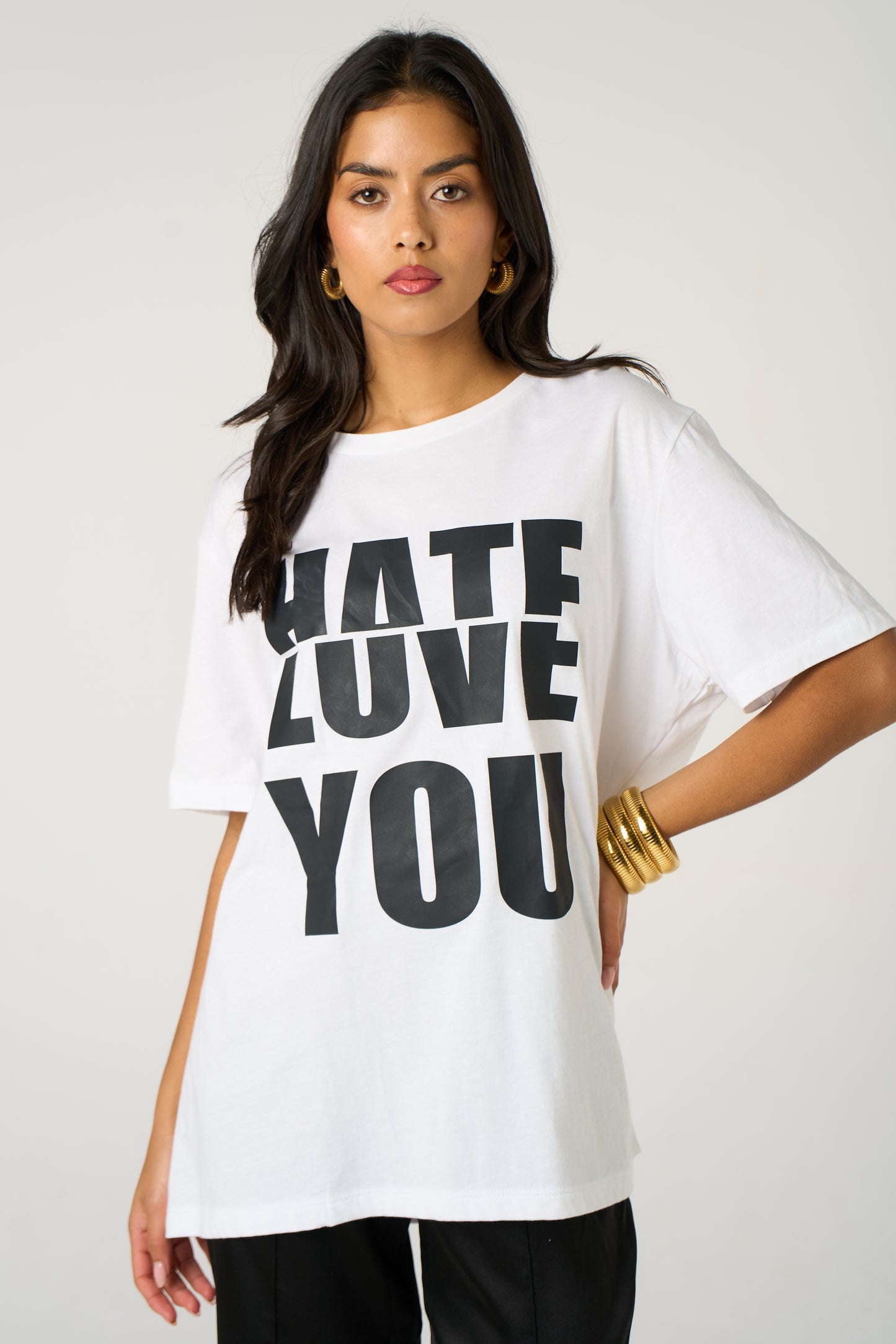 Black Half-Hearted Love Hate Tshirt In White