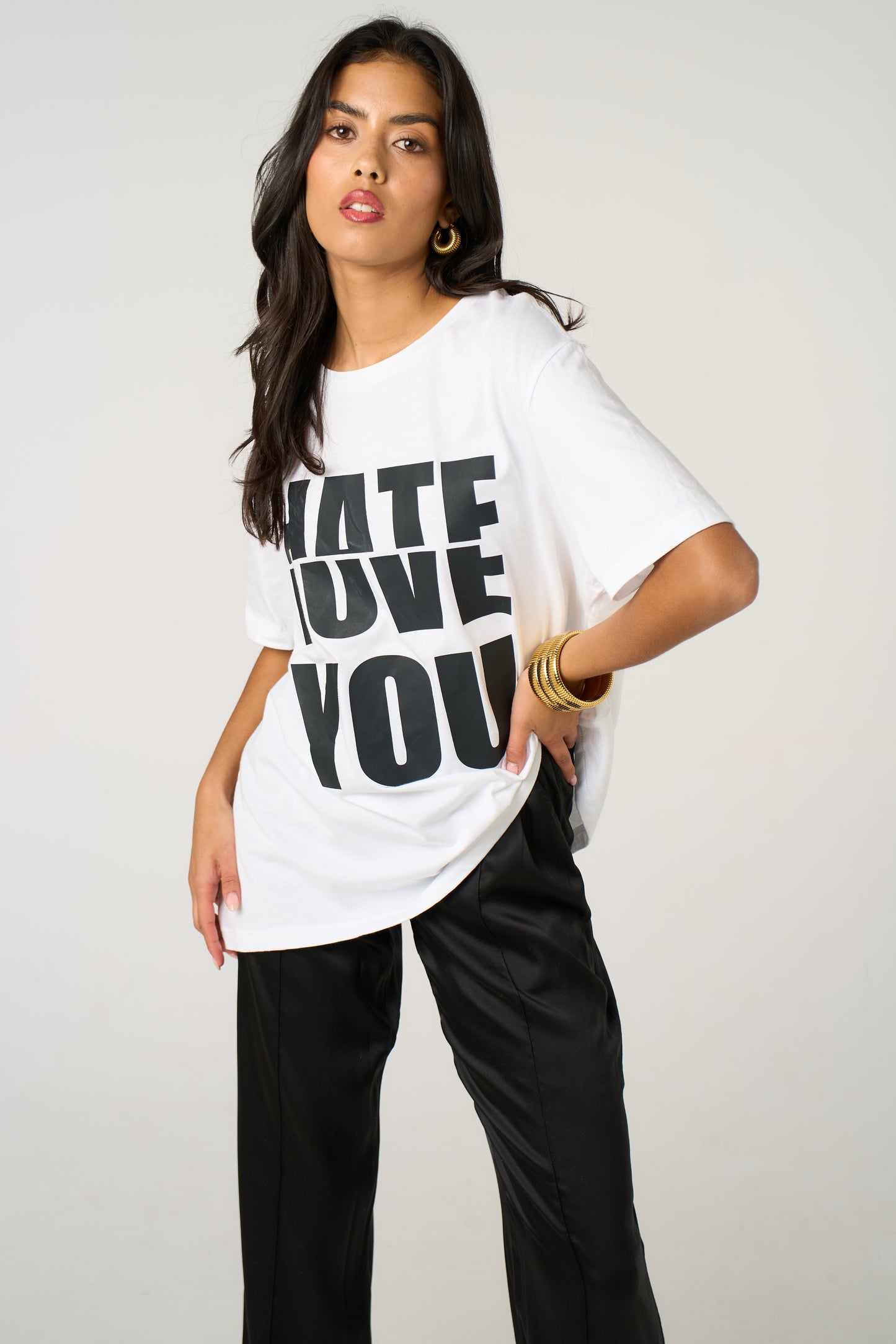 Black Half-Hearted Love Hate Tshirt In White