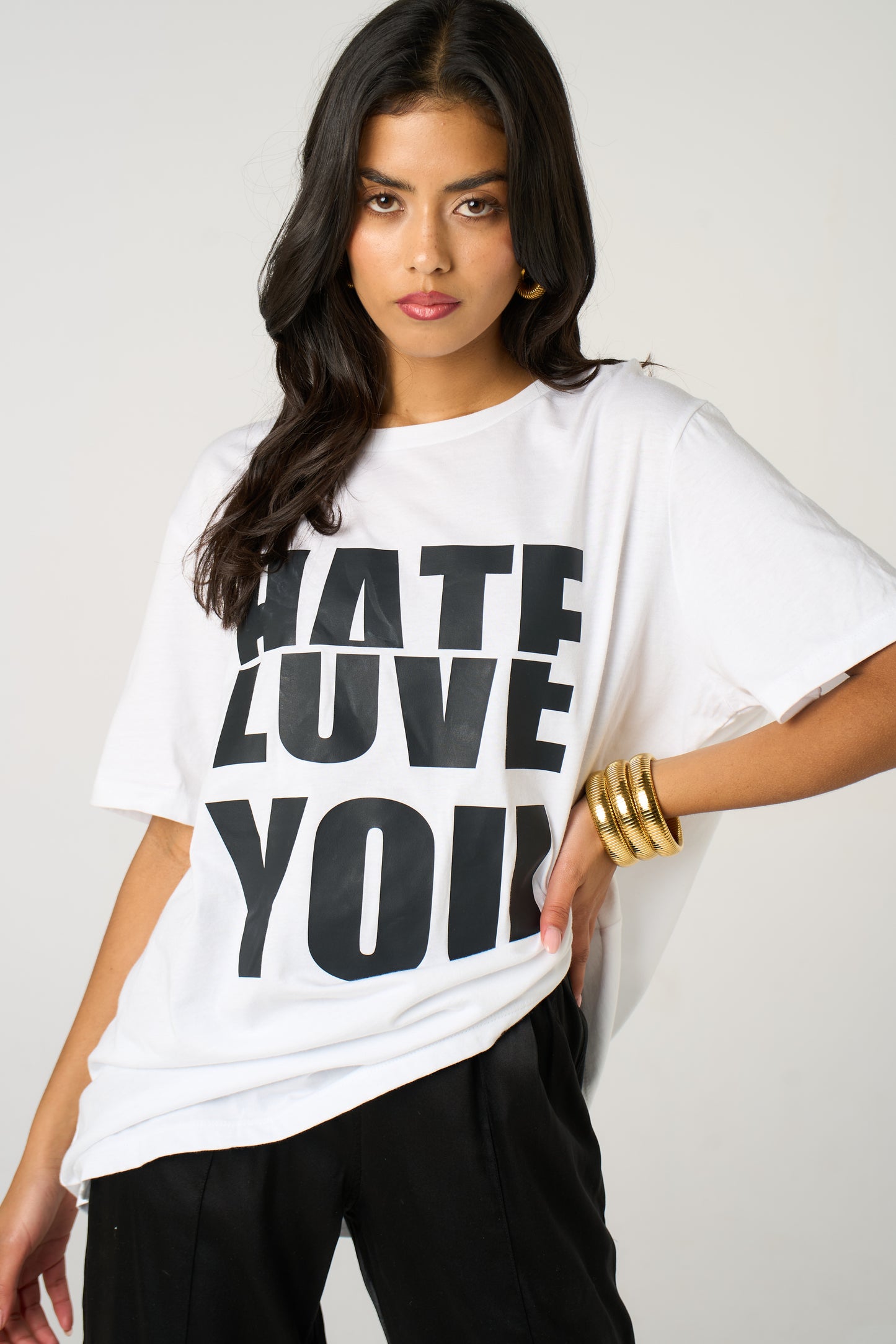 Black Half-Hearted Love Hate Tshirt In White